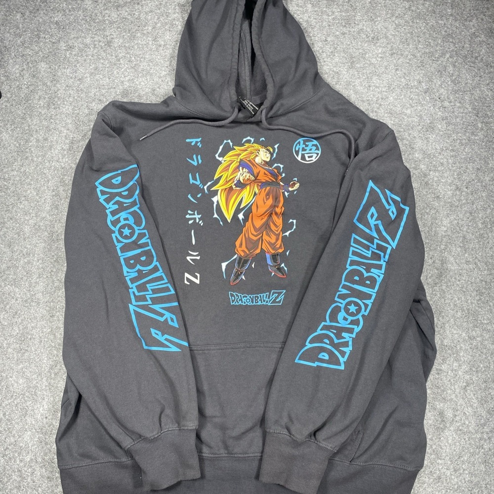 Dragon Ball Z Hoodie Mens Size 2XL- Gray Goku Graphic Fleece Pullover Sweatshirt